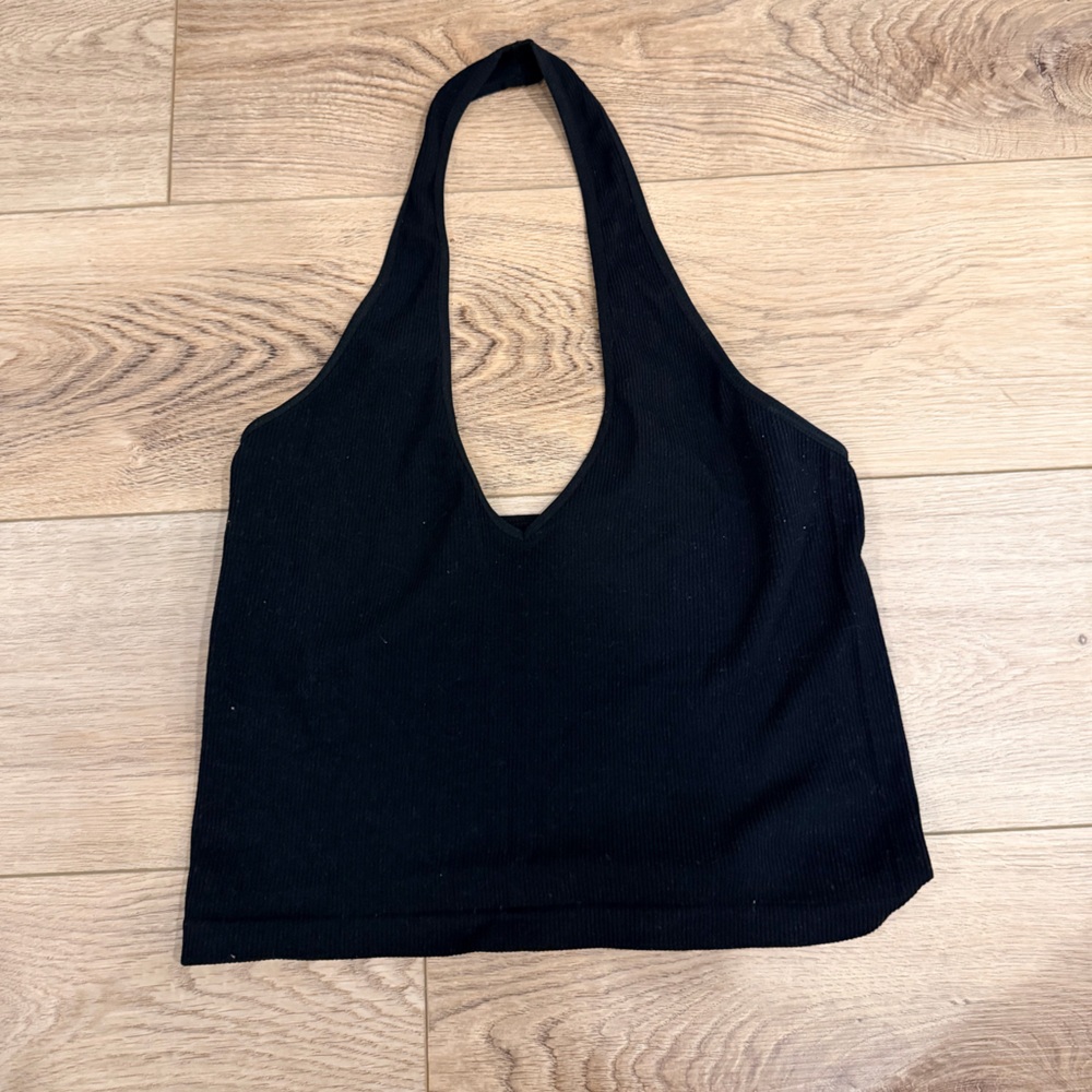 Ribbed Black Halter Top
